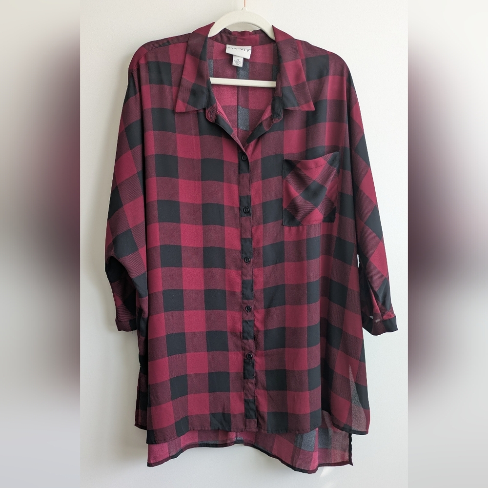 AVA & VIV Burgundy and Black Buffalo Plaid Shirt 2X